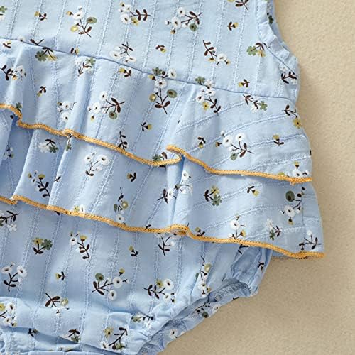 2 Adet Bebek Kız Çiçek Romper Kolsuz Fırfır Hem Bodysuit Tulum + Yay-Düğüm Bandı Yaz Giysileri Set