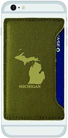 Michigan Dayanıklı Tuval Cep Telefonu Kart Tutucu-Devlet Şekli-Zeytin