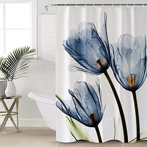EZON-CH Özelleştirmek Su Geçirmez Modern Romantik Mavi Çiçek Tasarım Baskı Polyester Kumaş Banyo Duş Perdesi (72x96, Mavi)