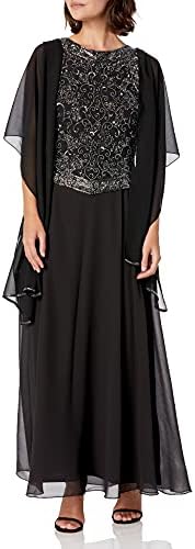 J Kara Kadın Petite Uzun Boncuklu V Trim Detaylı Eşarplı Elbise