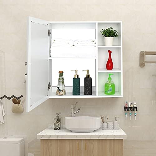 HOMVENT Banyo Duvar Aynası Dolabı Vanity Üzerinde İlaç Space Saver Depolama Dolabı, Çift Kapılı Beyaz Duvara Monte Dolap ve Ayarlanabilir