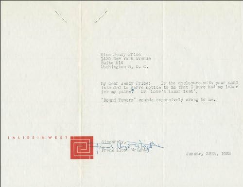 Frank Lloyd Wright-01/28/1953 İmzalı Mektup