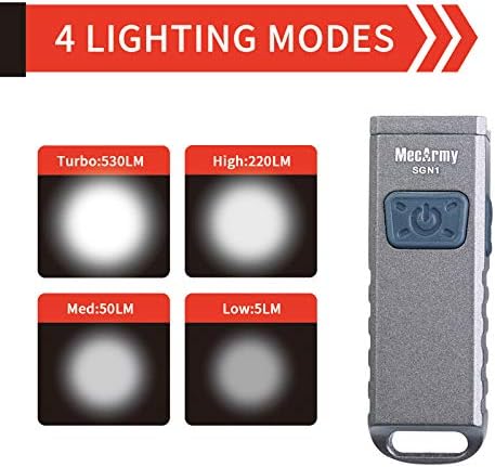 MecArmy SGN1 Mini USB Şarj Edilebilir Anahtarlık EDC Flahlight, 530 Lümenli CREE XP-G2 S5 LED, Dört Aydınlatma Modu Artı Bir