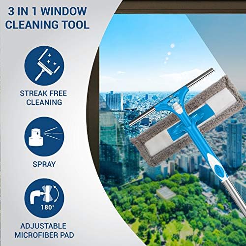 SCRUBİT Uzatılabilir Silecek Pencere Temizleyici-Mikrofiber Yıkayıcı ve Sprey Kafalı Pencere Temizleme Aleti-Yüksek Pencereler