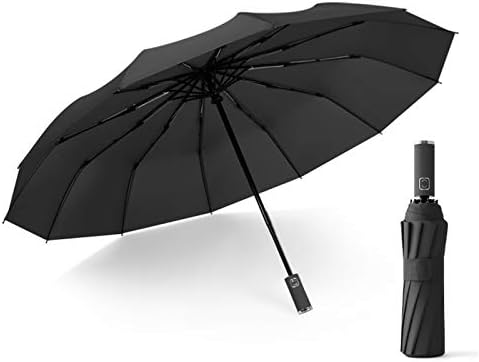 Kompakt Seyahat Şemsiye AWEAR12 Kaburga UV Koruma Su Geçirmez Rüzgar Geçirmez Ters Otomatik golf şemsiyesi Açık Teras (Siyah)
