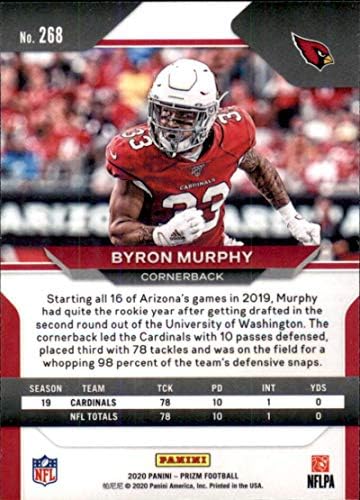 2020 Panini Prizm 268 Byron Murphy Arizona Cardinals Panini America'dan Resmi NFL Futbol Ticaret Kartı Ham (Nane NM veya Daha