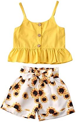 Bebek Bebek Kız Yaz Kıyafetler Halter Düğme Ruffled Kaşkorse Tank Tops + Ilmek Şort Çizgili günlük kıyafetler Set 2 Adet