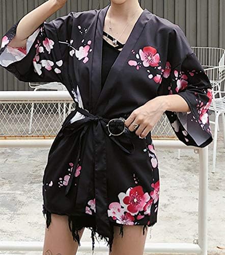 Kadın 3/4 kollu Japon Şal Kimono Hırka üstleri örtbas OneSize ABD S-XL