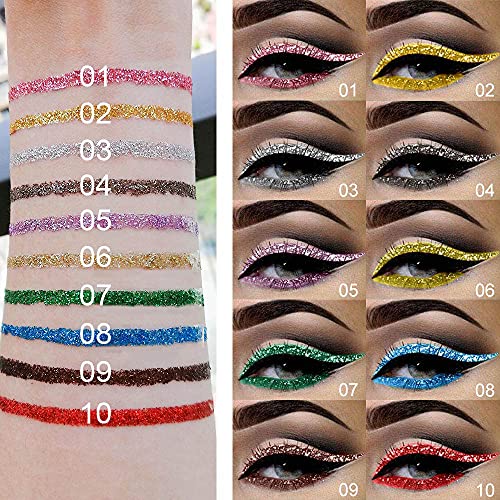 10 Renkler Glitter Sparkle Sparkly Köpüklü Eyeliner Sıvı Makyaj Seti delineadores de colores,DNM Sıvı Glitter Eyeliner Renkli