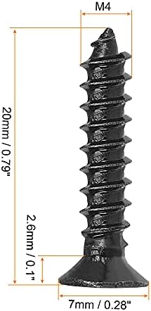 uxcell M4 x 25mm Ahşap Vidalar Phillips Düz Kafa Karbon Çelik Kendinden Dokunarak Vidalar Siyah 100 adet