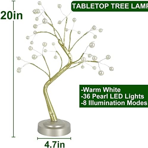 TURNMEON 20 masa Bonsai ağacı ışıkları ile 36 LED ışıkları 8 modları noel süslemeleri kapalı sıcak beyaz peri ışıkları ağacı