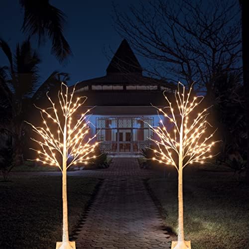 Noel dekorasyon için 6FT Açık ışıklı huş ağacı, Peri ışıkları ile 120 LED sıcak beyaz yapay ağaç, Şükran Günü düğün için önceden