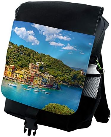 Ambesonne İtalya Sırt Çantası, Portofino Panoramik Görünüm, Dayanıklı Çok Amaçlı Çanta